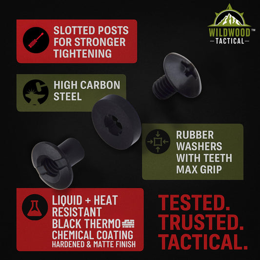 Black Chicago Screws with Posts & Rubber Washers, 3/8 Inch, #8-32, 12 Sets