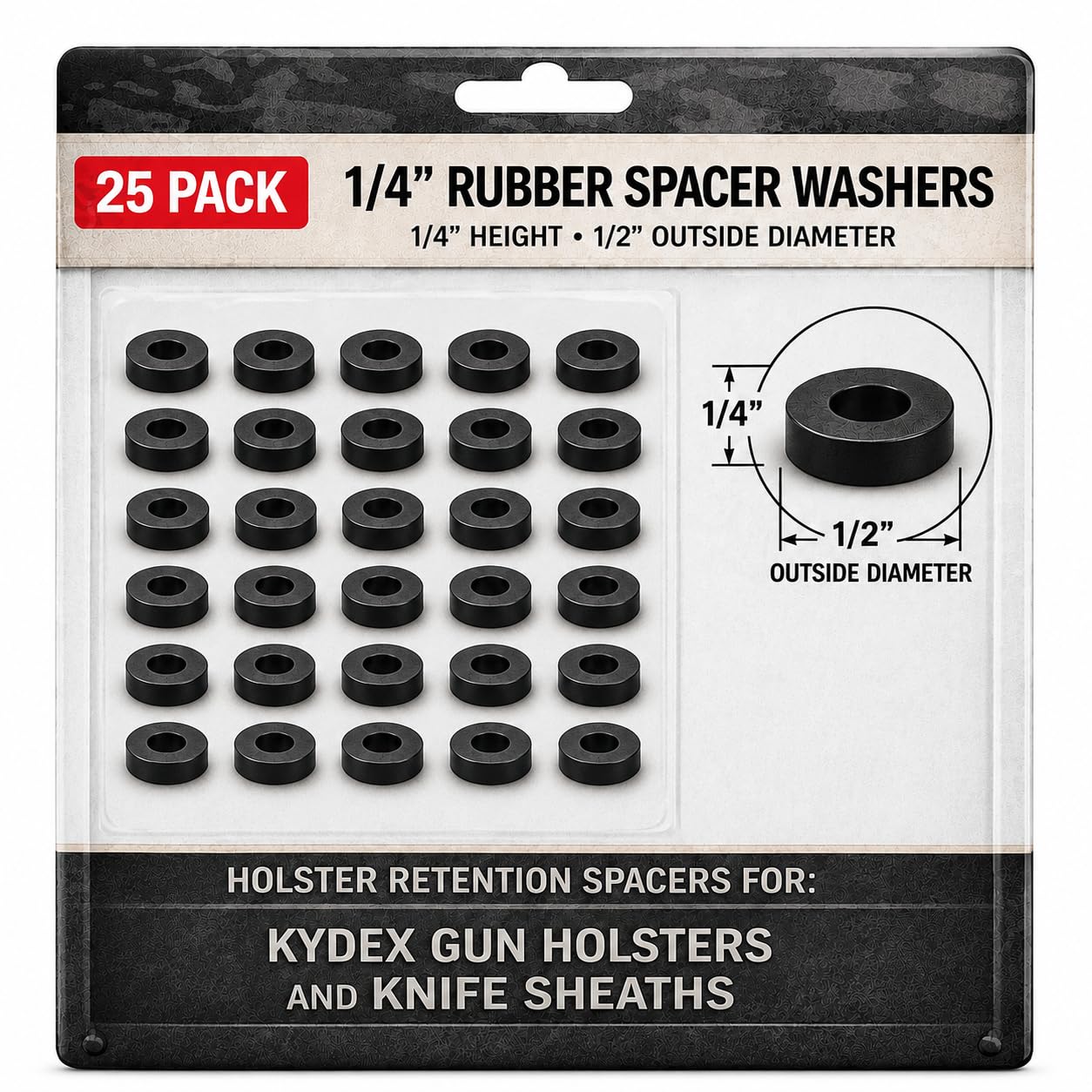 Black Rubber Spacer Washers, 1/2 Inch Thick, 25 Pack - image 1