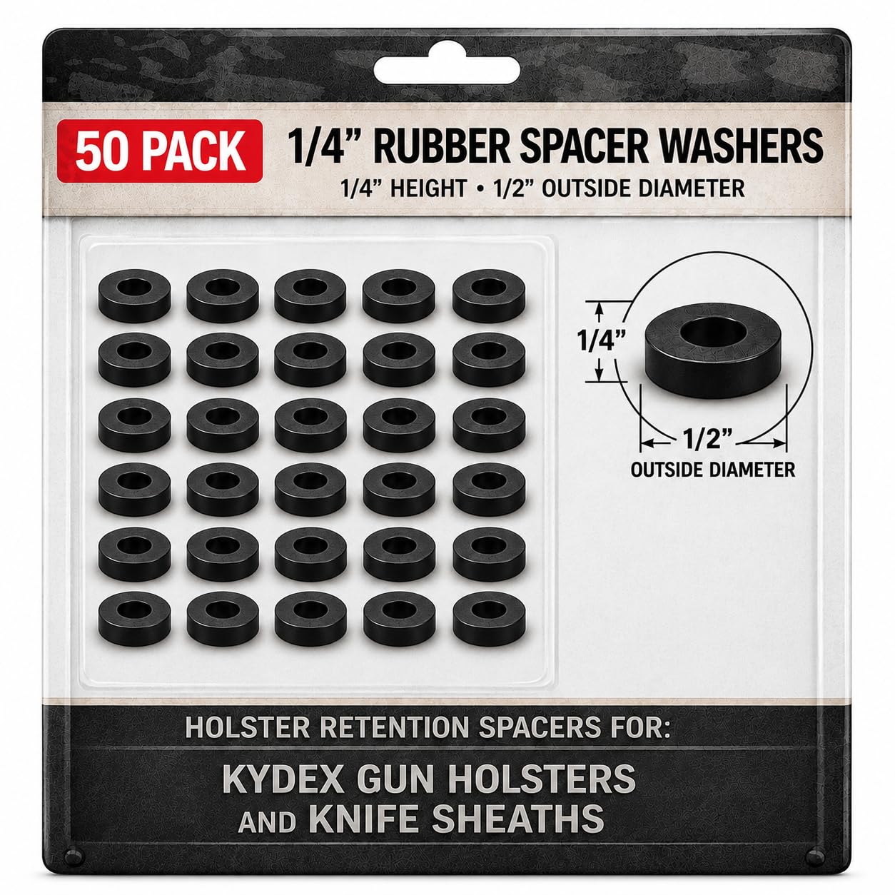 Black Rubber Spacer Washers, 1/2 Inch Thick, 50 Pack - image 1