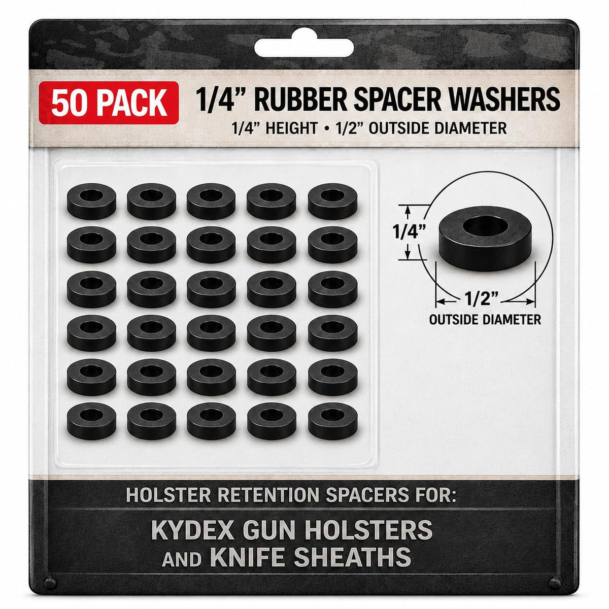 Black Rubber Spacer Washers, 1/2 Inch Thick, 50 Pack - image 1