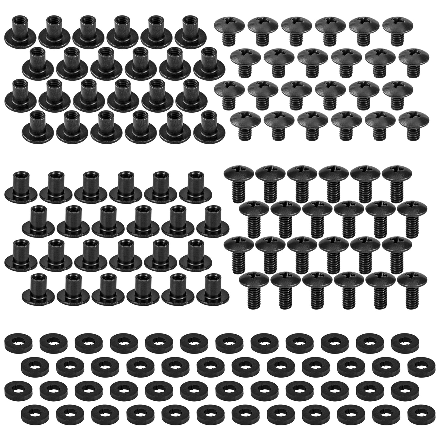 Black Chicago Screw Assortment with Posts & Rubber Washers, 1/4 & 3/8 Inch, 144 Pieces