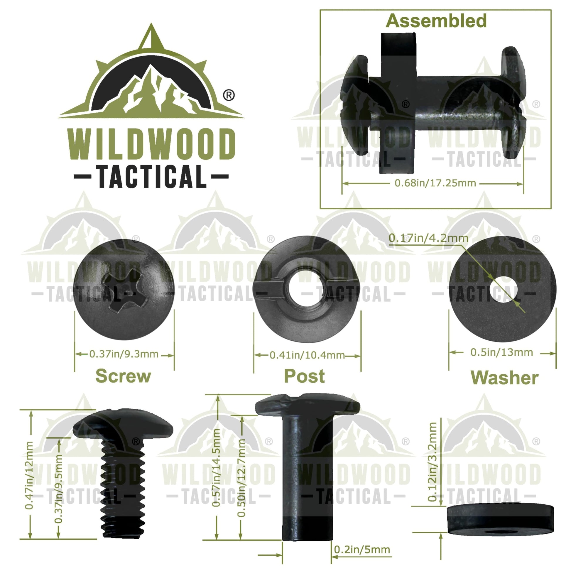 Black Chicago Screws with Posts & Rubber Washers, 1/2 Inch, #8-32, 12 Sets