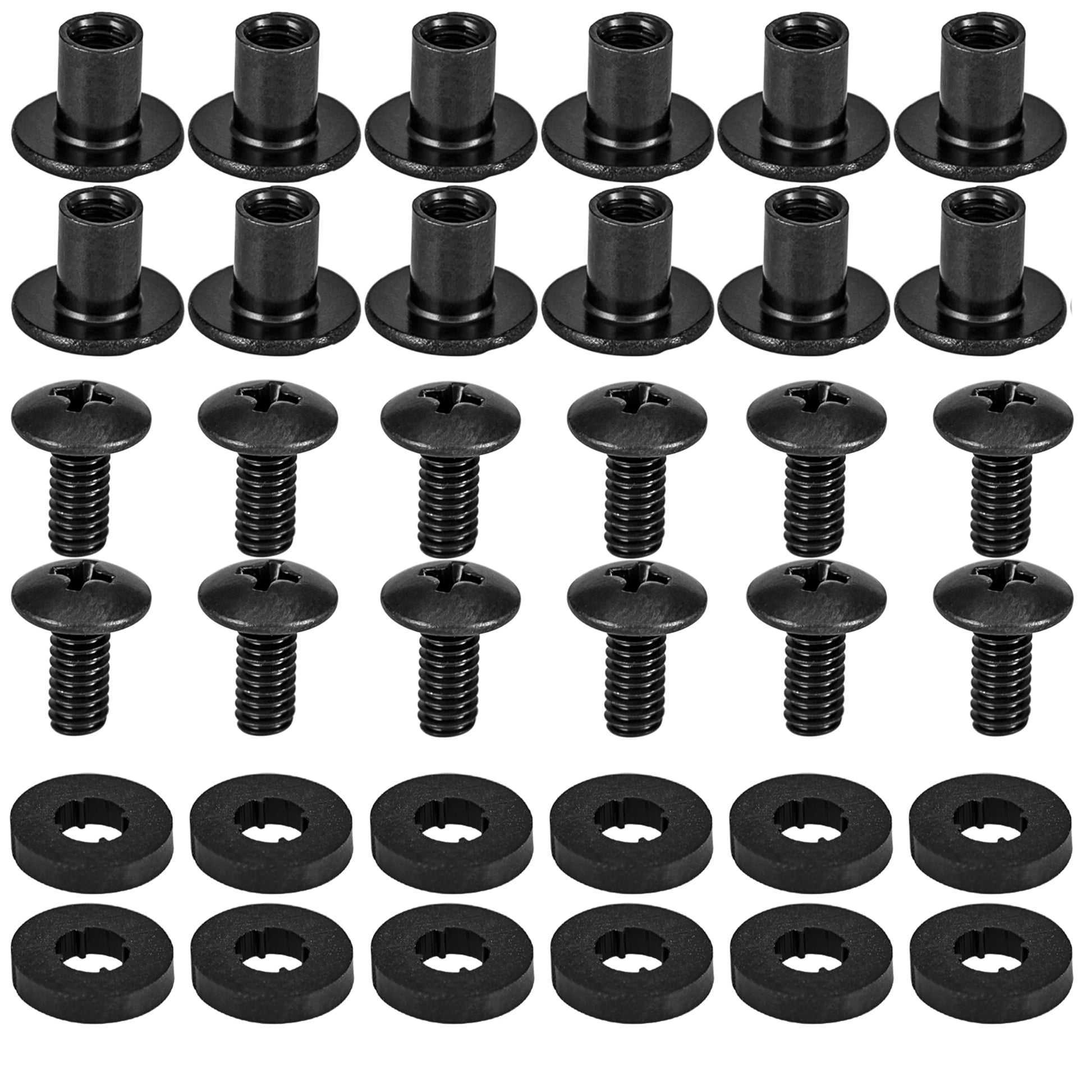 Black Chicago Screws with Posts & Rubber Washers, 3/8 Inch, #8-32, 12 Sets