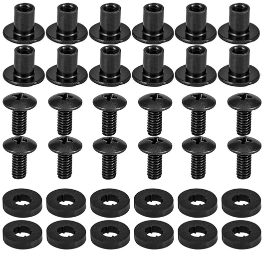 Black Chicago Screws with Posts & Rubber Washers, 3/8 Inch, #8-32, 12 Sets