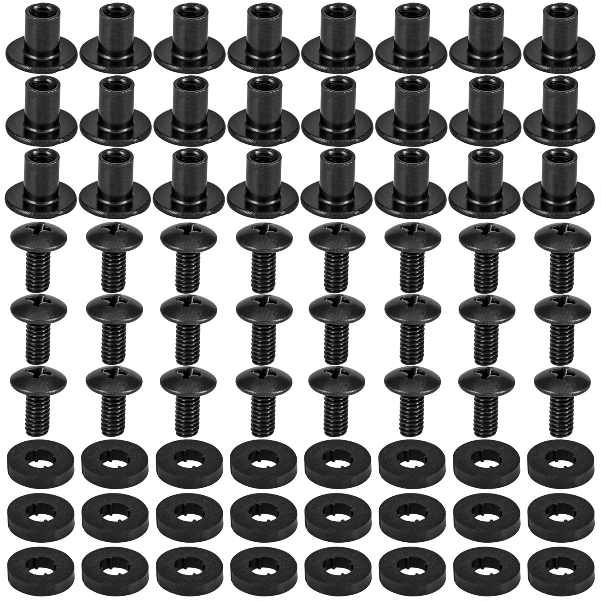 Black Chicago Screws with Posts & Rubber Washers, 3/8 Inch, #8-32, 24 Sets