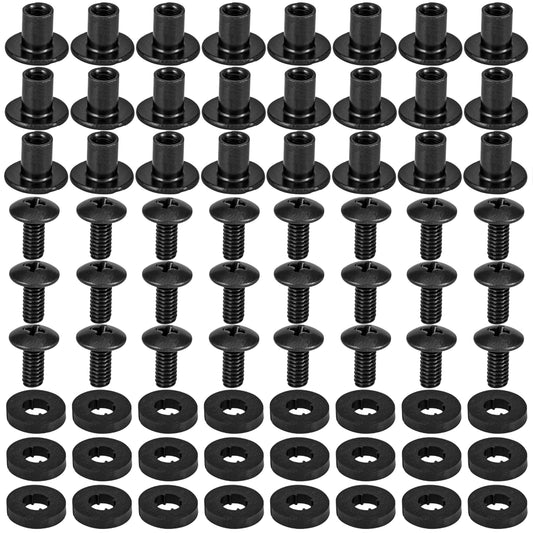 Black Chicago Screws with Posts & Rubber Washers, 3/8 Inch, #8-32, 24 Sets