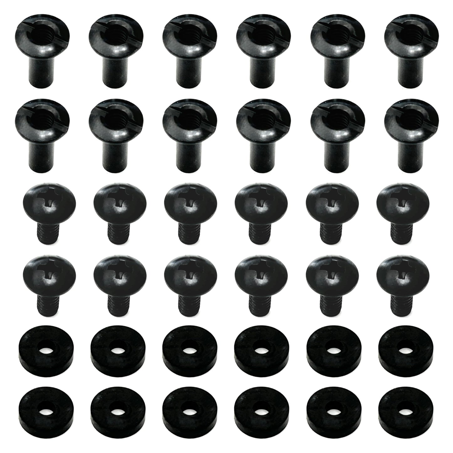 Black Chicago Screws with Posts & Rubber Washers, 1/2 Inch, #8-32, 12 Sets