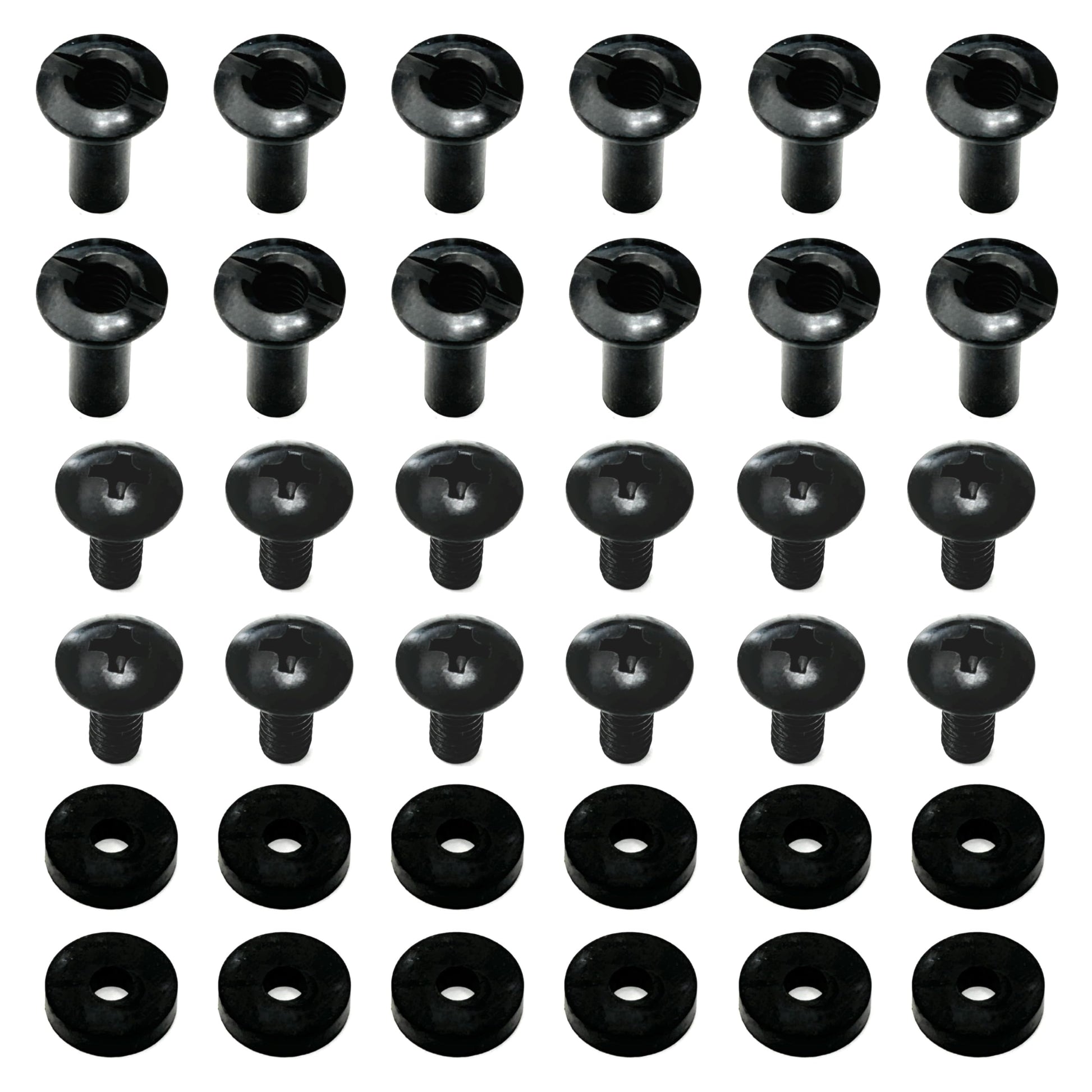 Black Chicago Screws with Posts & Rubber Washers, 1/2 Inch, #8-32, 12 Sets