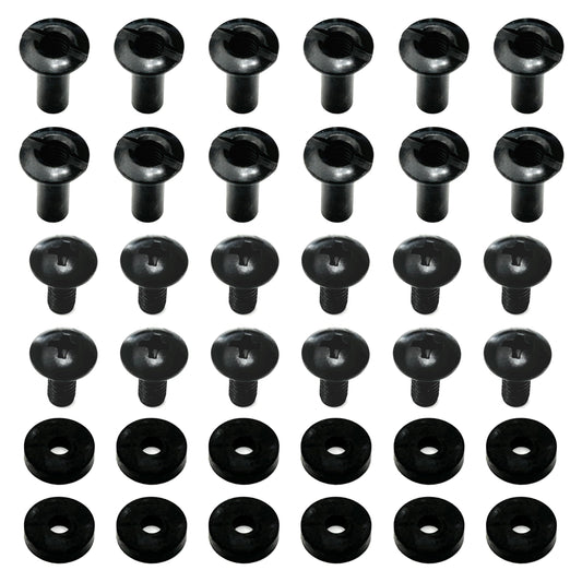 Black Chicago Screws with Posts & Rubber Washers, 1/2 Inch, #8-32, 12 Sets