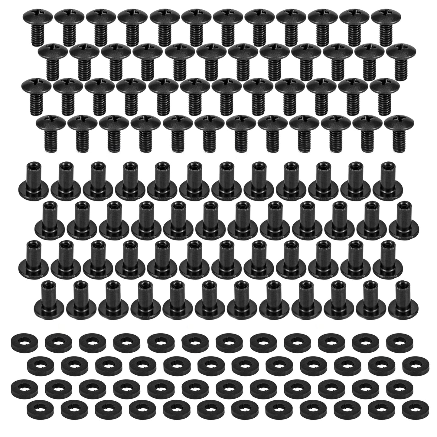 Black Chicago Screws with Posts & Rubber Washers, 1/2 Inch, #8-32, 48 Sets