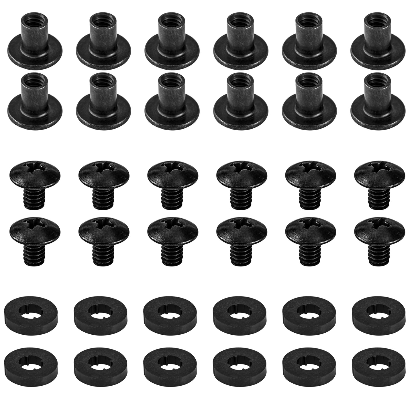 Black Chicago Screws with Posts & Rubber Washers, 1/4 Inch, #8-32, 12 Sets