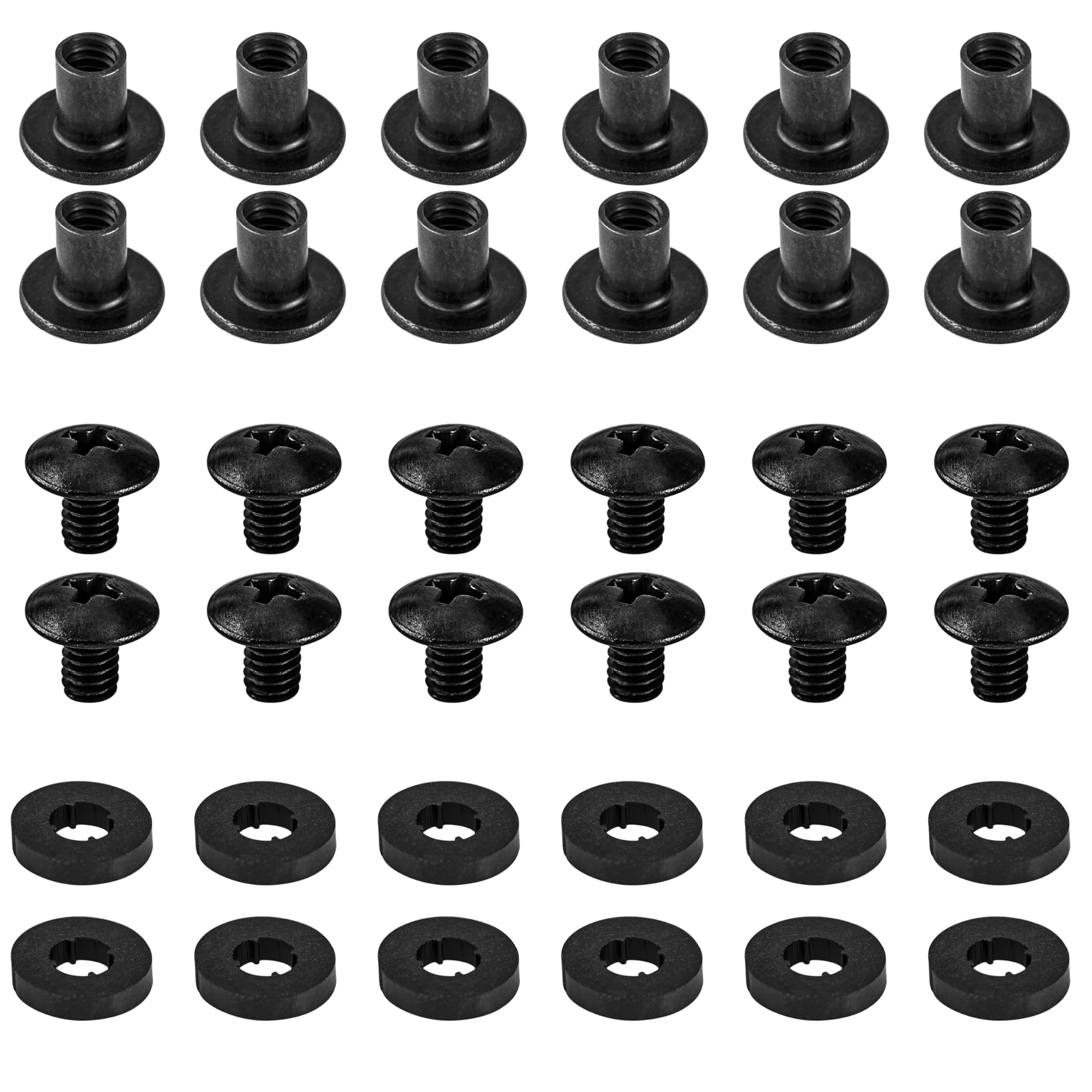 Black Chicago Screws with Posts & Rubber Washers, 1/4 Inch, #8-32, 12 Sets