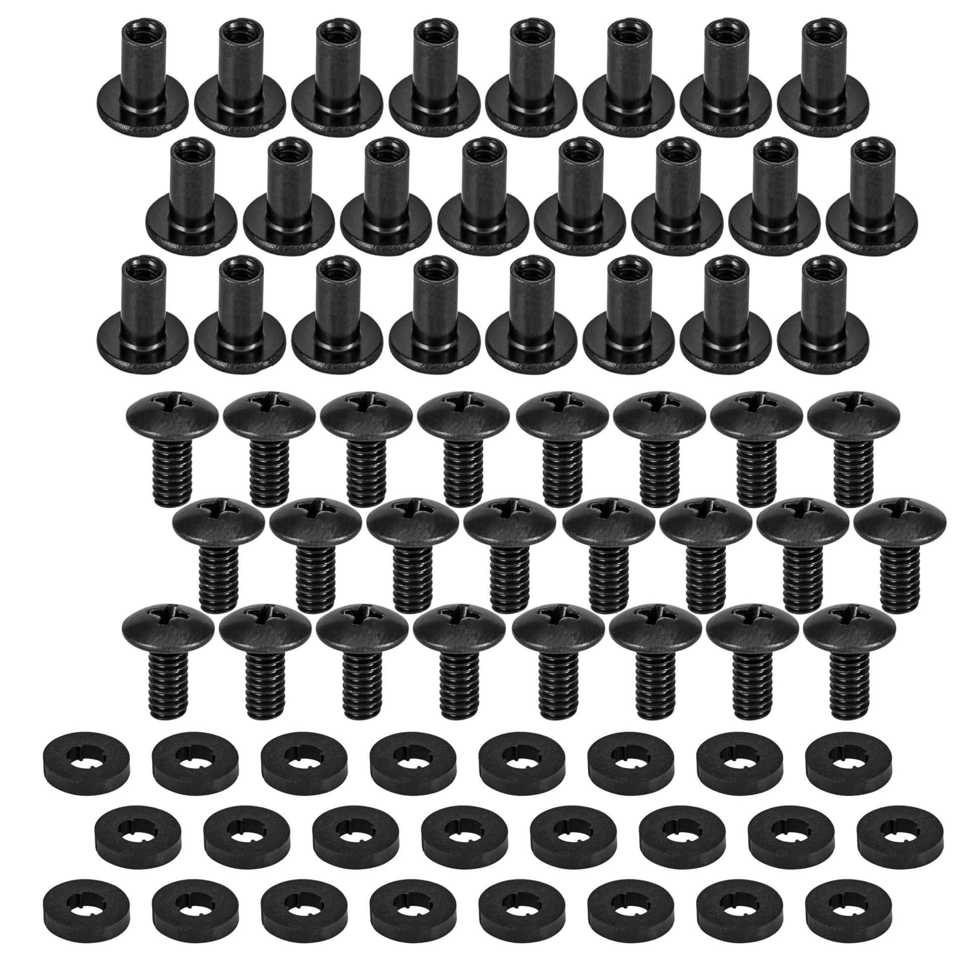 Black Chicago Screws with Posts & Rubber Washers, 1/2 Inch, #8-32, 24 Sets