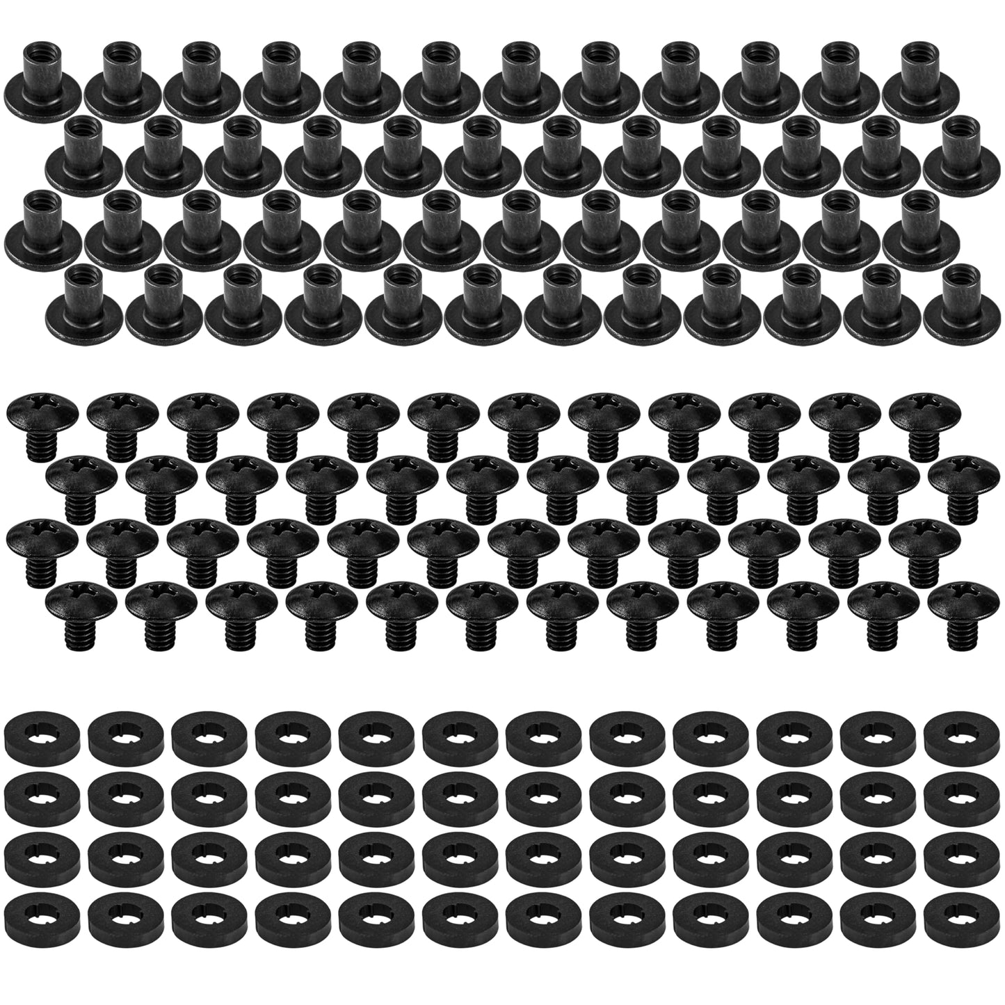 Black Chicago Screws with Posts & Rubber Washers, 1/4 Inch, #8-32, 48 Sets