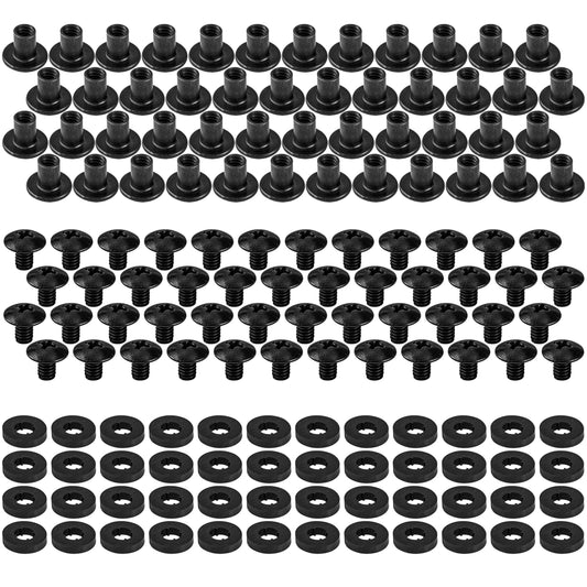 Black Chicago Screws with Posts & Rubber Washers, 1/4 Inch, #8-32, 48 Sets