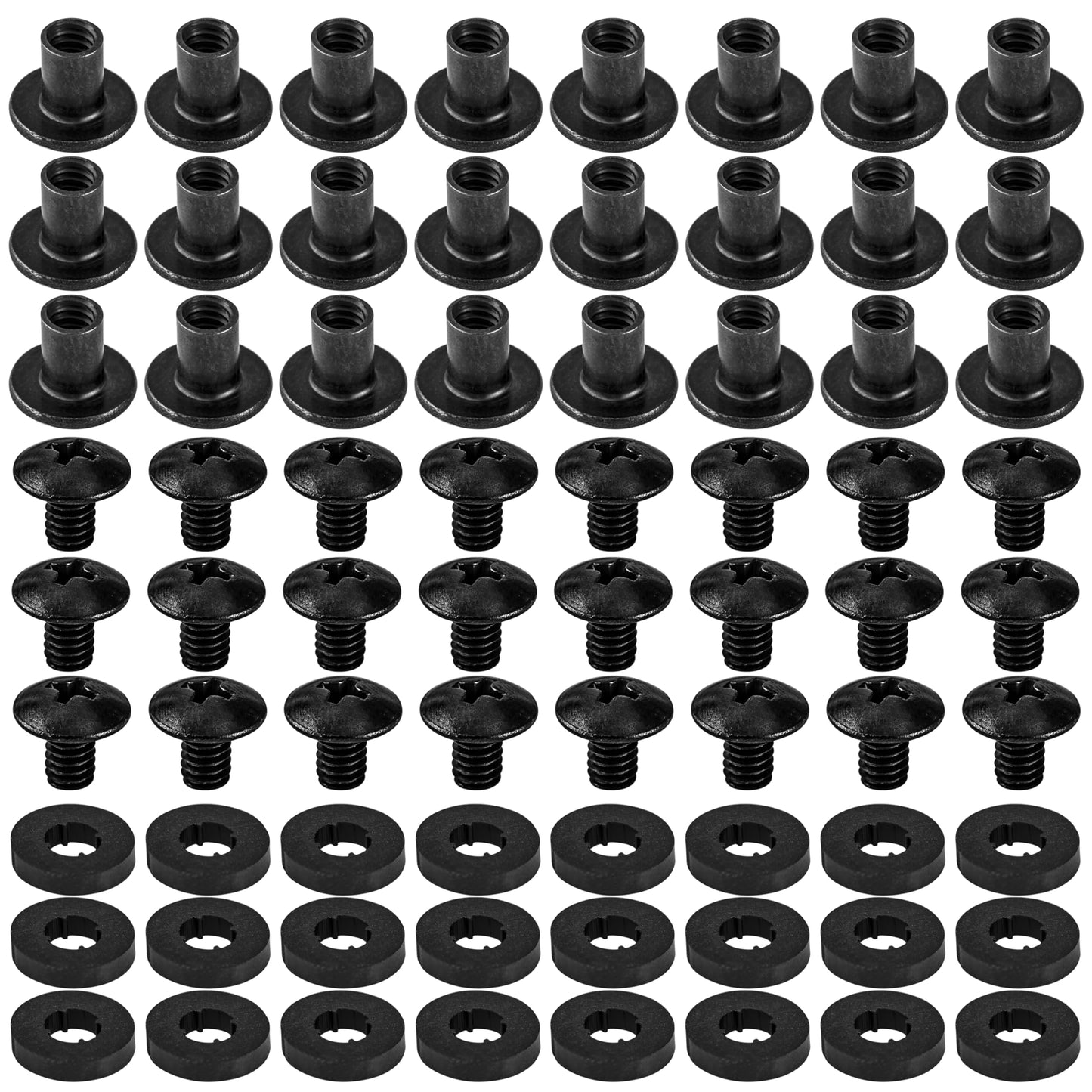 Black Chicago Screws with Posts & Rubber Washers, 1/4 Inch, #8-32, 24 Sets