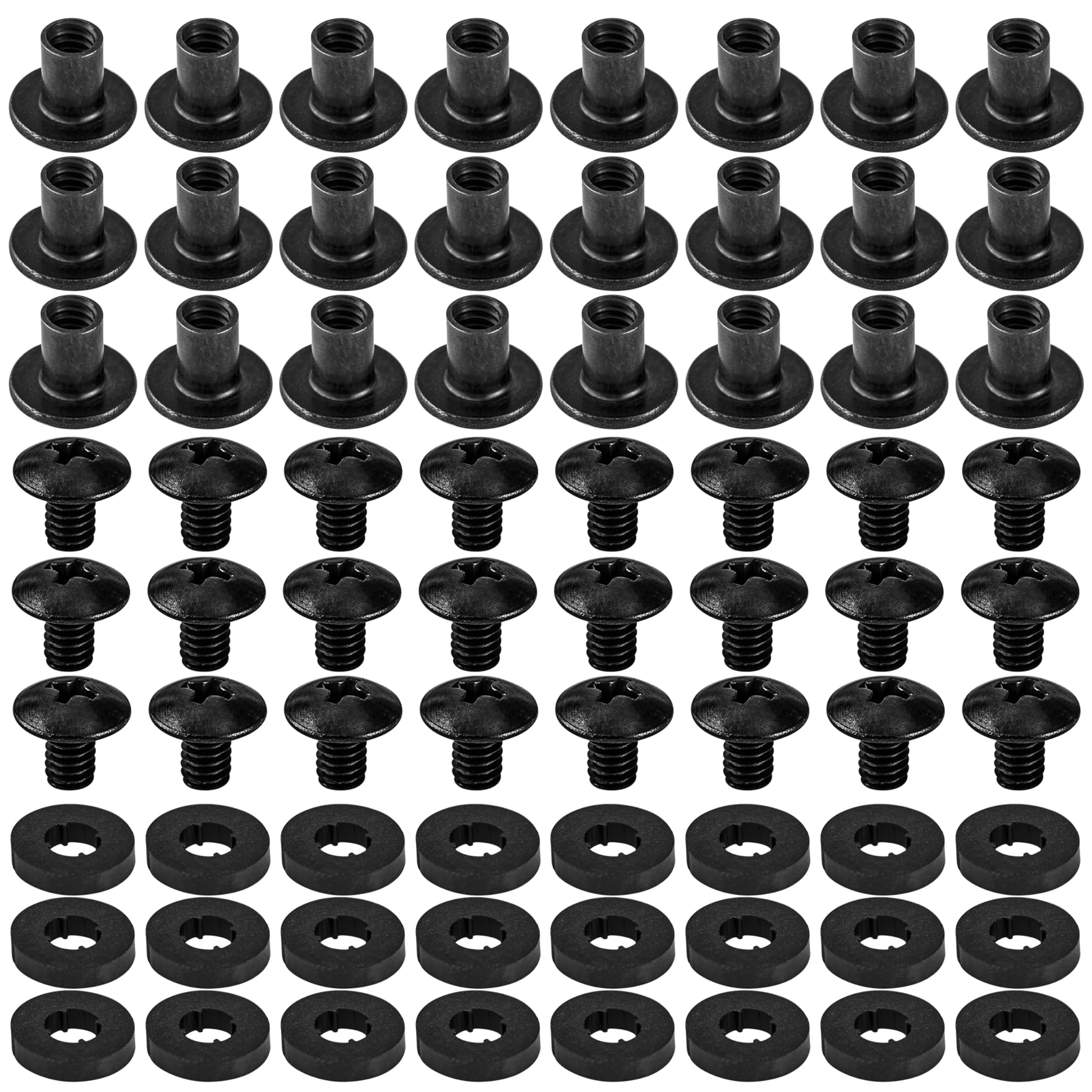 Black Chicago Screws with Posts & Rubber Washers, 1/4 Inch, #8-32, 24 Sets