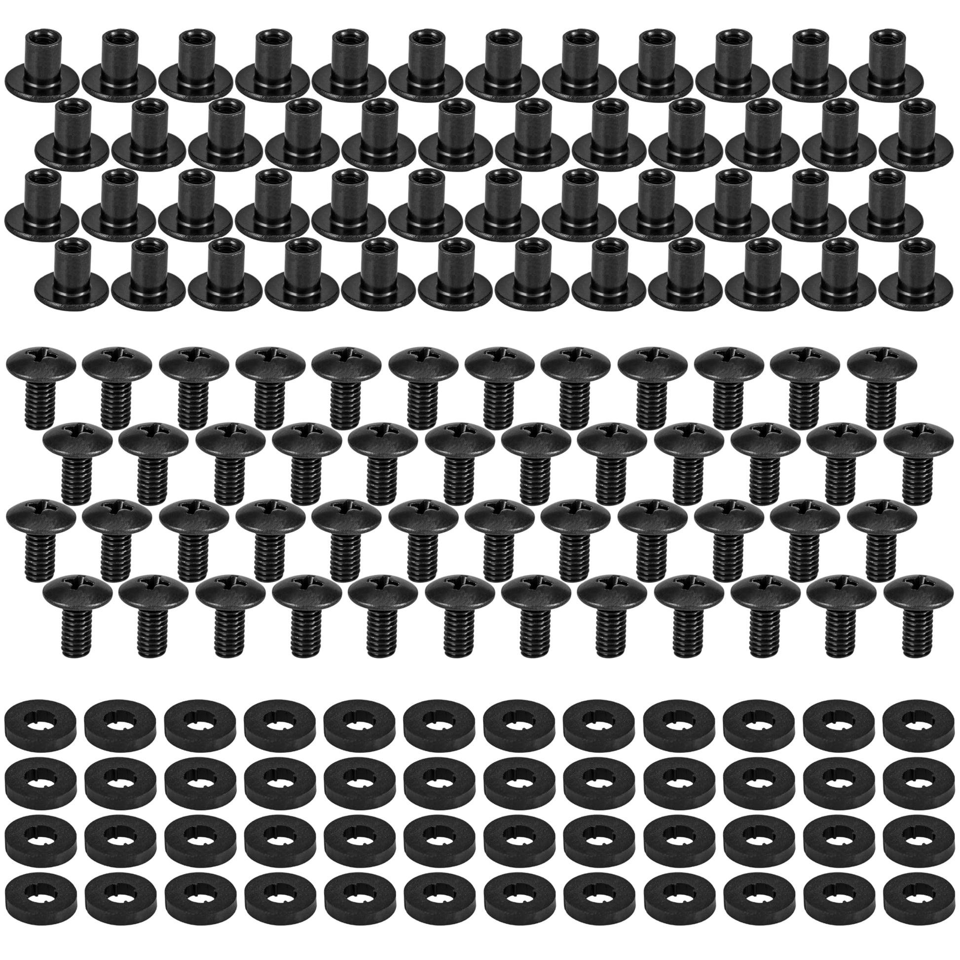 Black Chicago Screws with Posts & Rubber Washers, 3/8 Inch, #8-32, 48 Sets