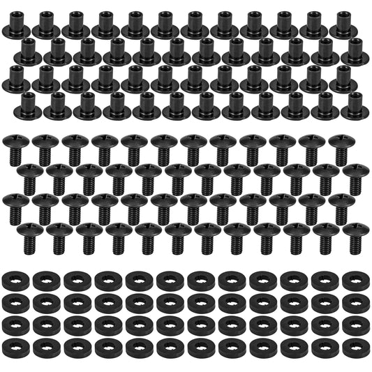 Black Chicago Screws with Posts & Rubber Washers, 3/8 Inch, #8-32, 48 Sets